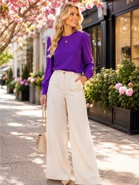 J.Crew Purple Long Sleeve Pintuck Blouse Women’s Medium Puff Sleeve